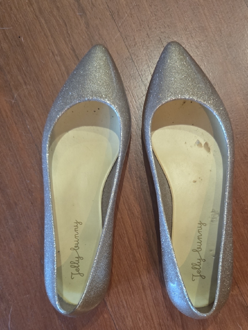 Jelly Bunny Gold Glitter Pointed Toe Flats Sz 38